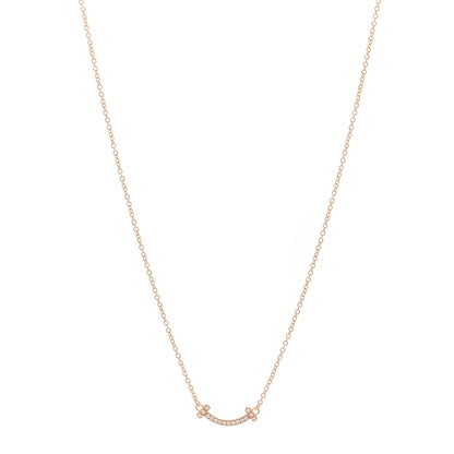 Tiffany 18K Rose Gold Diamond Mini T Smile Pendant Necklace 1 of 5