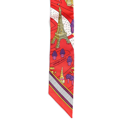 Hermes Silk Les Nouveaux Amoureux de Paris Twilly Rouge Violet Creme 4 of 4