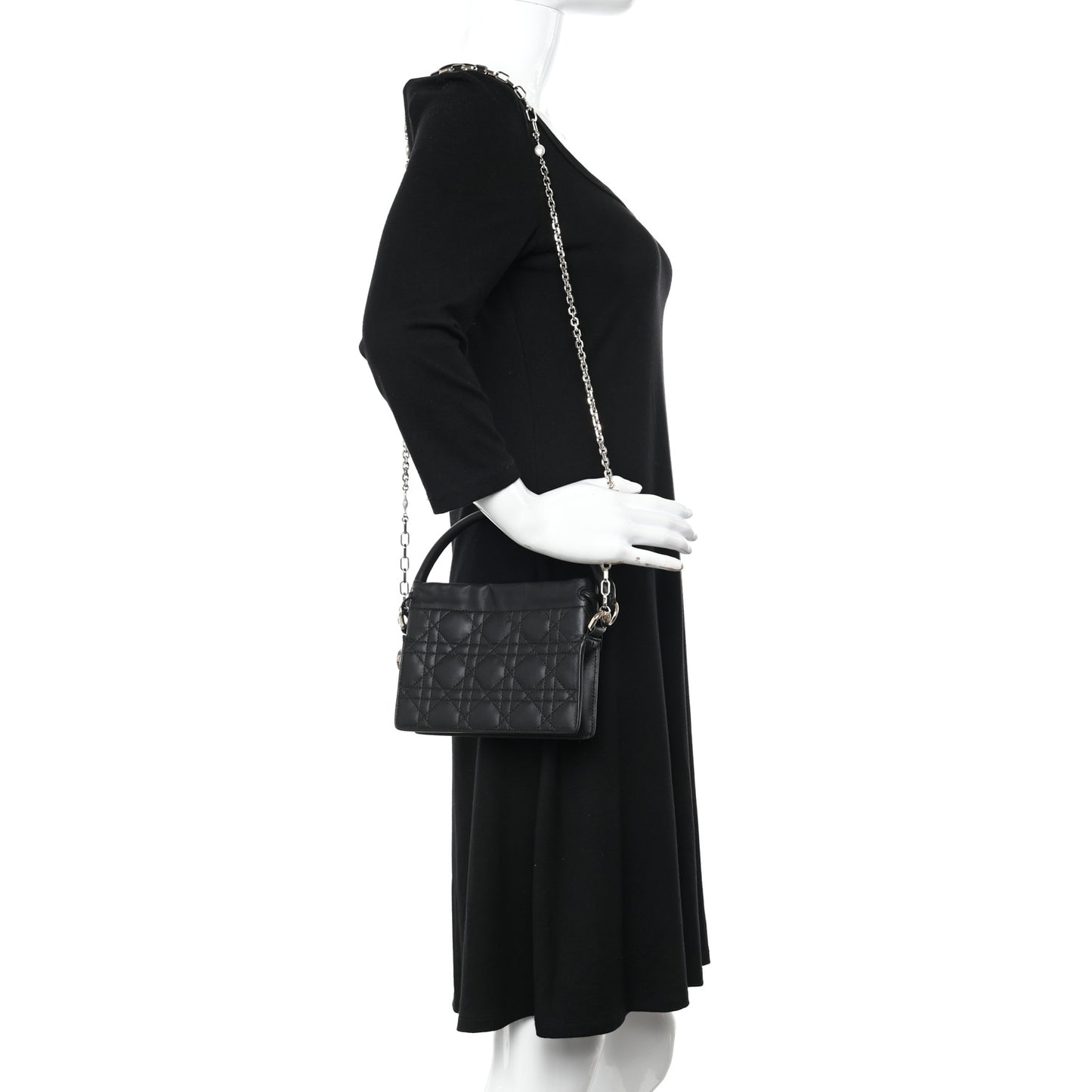 Lambskin Cannage Mini Top Handle Drawstring Bag Black