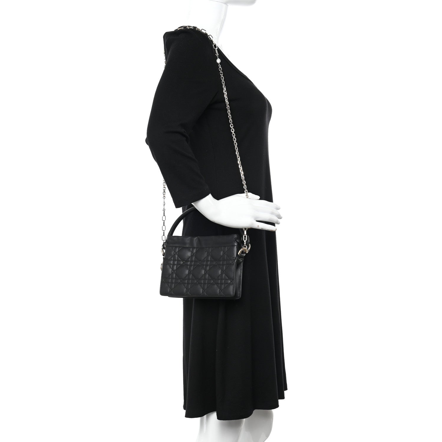Christian Dior Lambskin Cannage Mini Top Handle Drawstring Bag Black 2 of 12