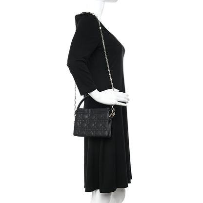 Christian Dior Lambskin Cannage Mini Top Handle Drawstring Bag Black 2 of 12