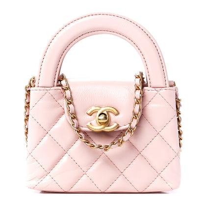 Chanel Shiny Aged Calfskin Quilted Mini Nano Kelly Shopper Light Pink 1 of 12
