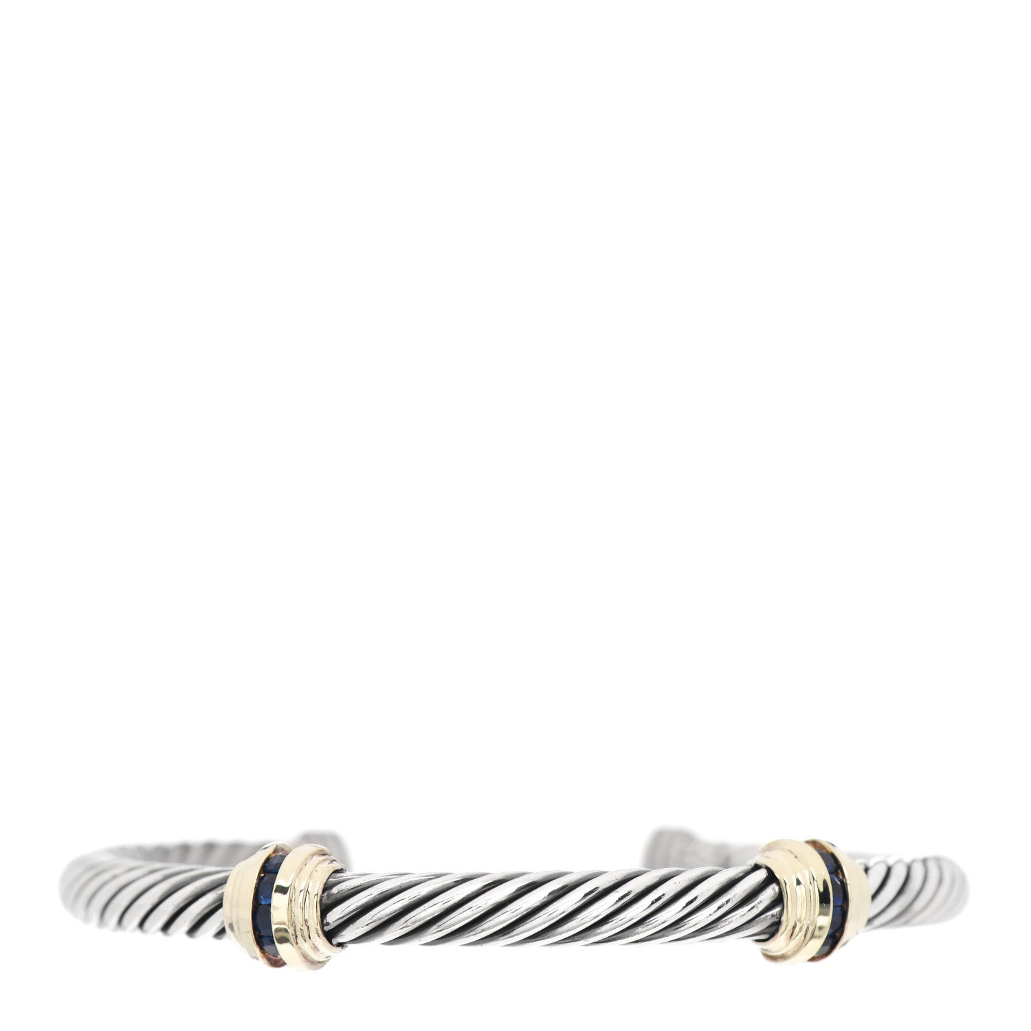 David Yurman Sterling Silver 14K Yellow Gold Blue Sapphire 5mm Cable Classics Two Station Bracelet 1 of 4