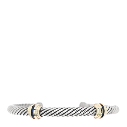 David Yurman Sterling Silver 14K Yellow Gold Blue Sapphire 5mm Cable Classics Two Station Bracelet 1 of 4