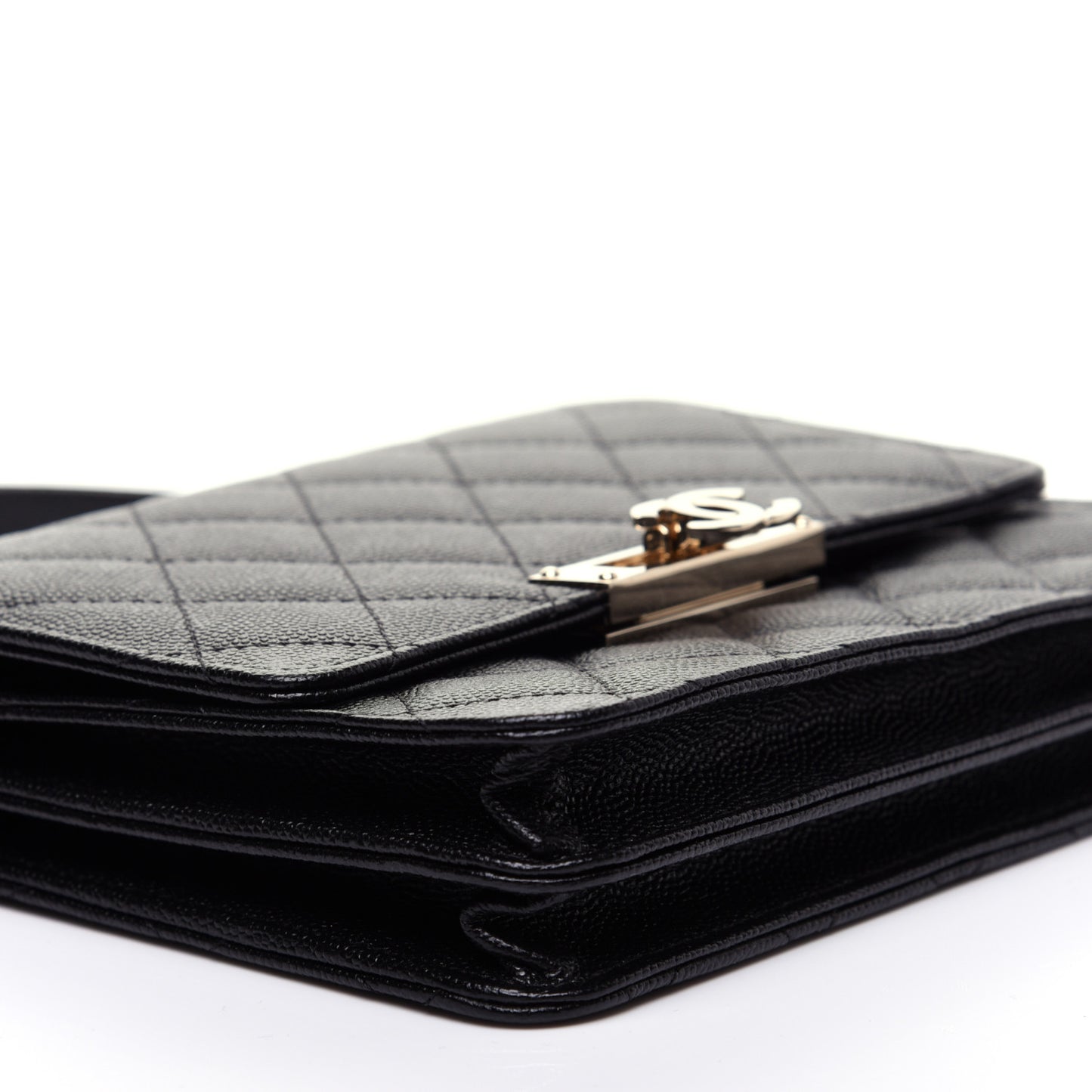 Caviar Quilted Golden Class Wallet On Chain WOC Black