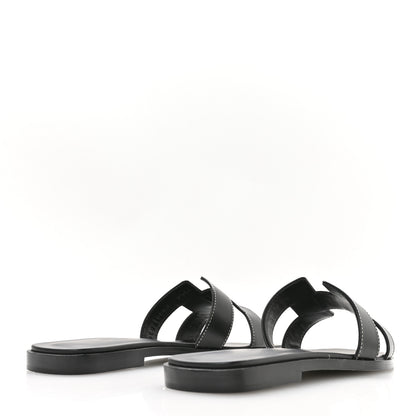 Hermes Box Calfskin Oran Sandals 36.5 Black 5 of 8
