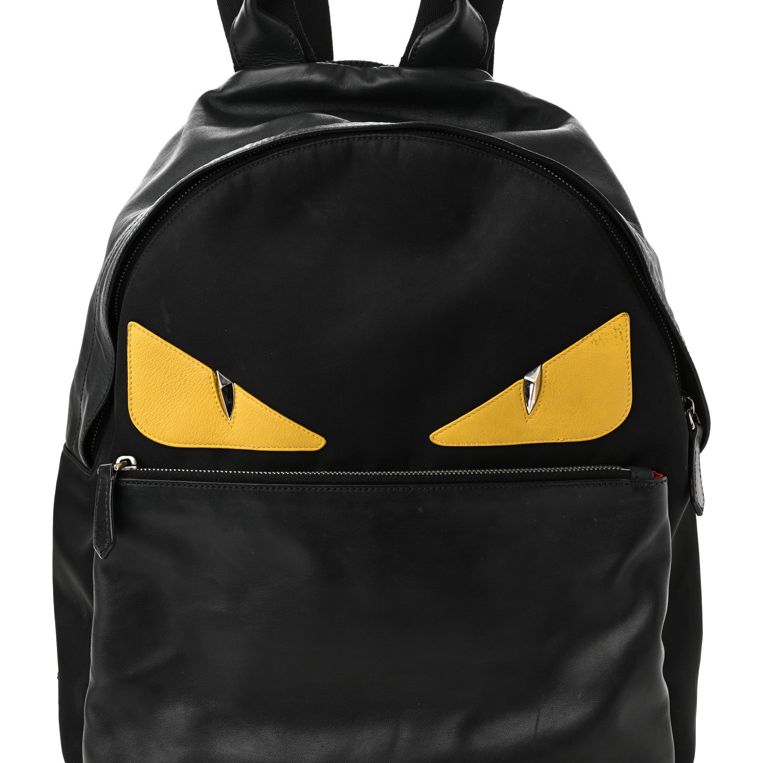 Fendi Nylon Vitello Liberty Vitello Dolce Monster Eyes Rounded Backpack Black Sunflower 9 of 15