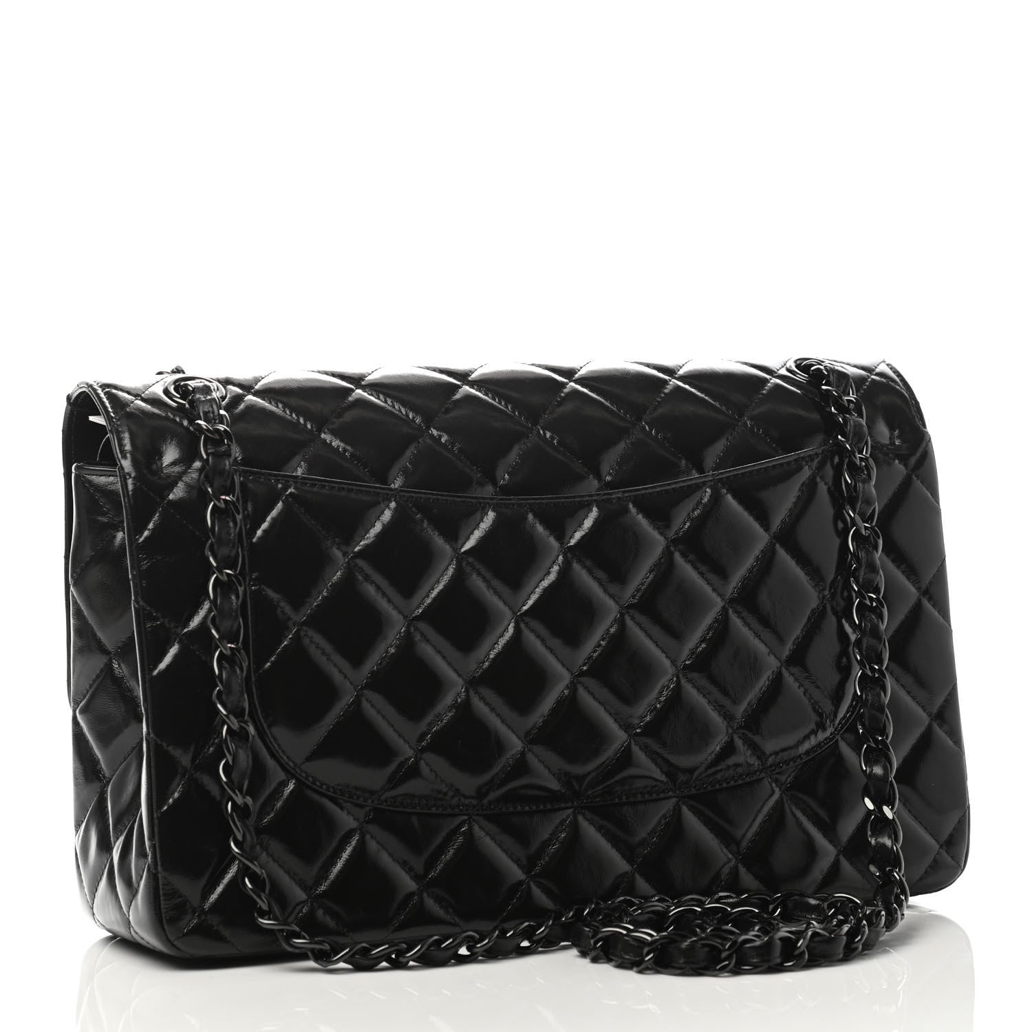 Chanel Shiny Distressed Calfskin Quilted Jumbo Double Flap So Black 2 of 4