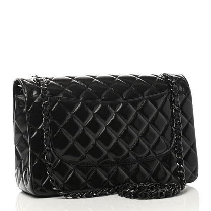 Chanel Shiny Distressed Calfskin Quilted Jumbo Double Flap So Black 2 of 4