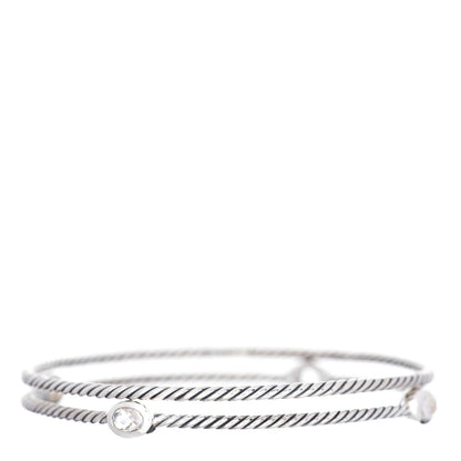 David Yurman Sterling Silver Crystal Color Classics Cable Bangle Bracelet Set of 2 1 of 4