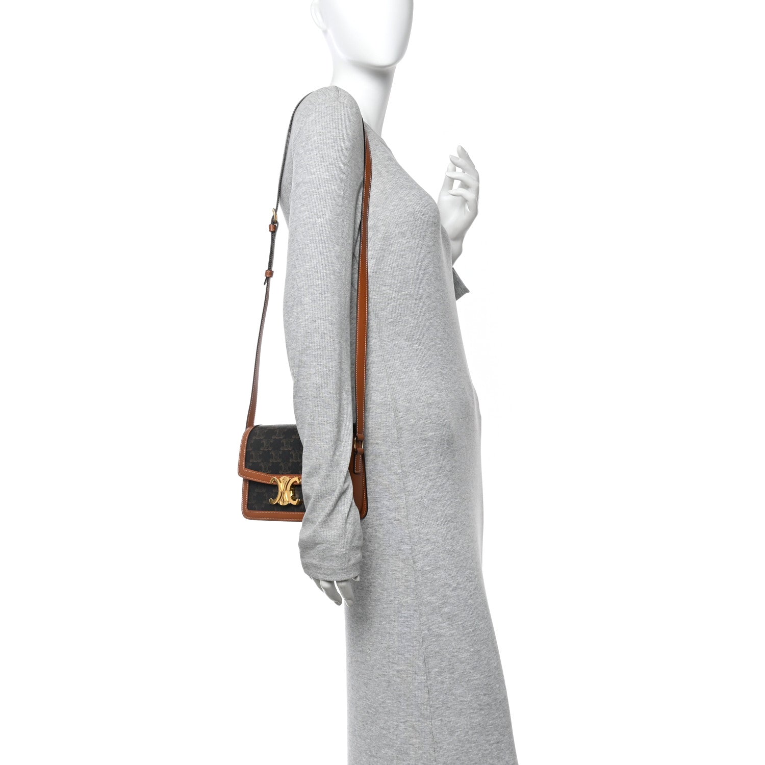Celine Calfskin Triomphe Canvas Teen Triomphe Bag Tan 2 of 12
