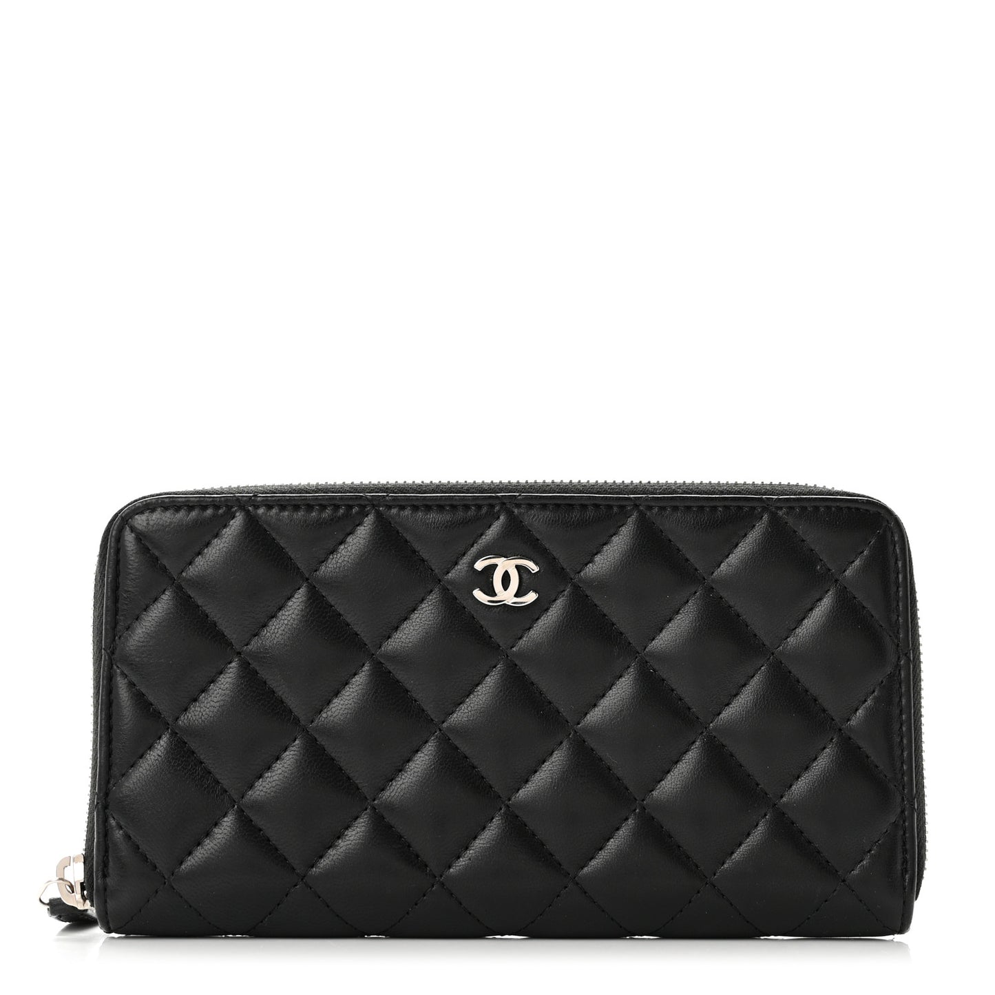Lambskin Quilted Large Gusset Zip Around Wallet Black