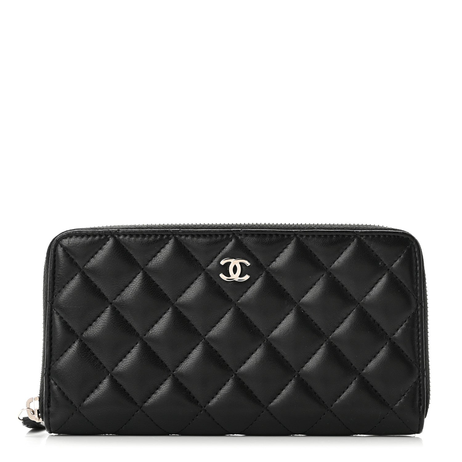 Chanel Lambskin Quilted Large Gusset Zip Around Wallet Black 1 of 8