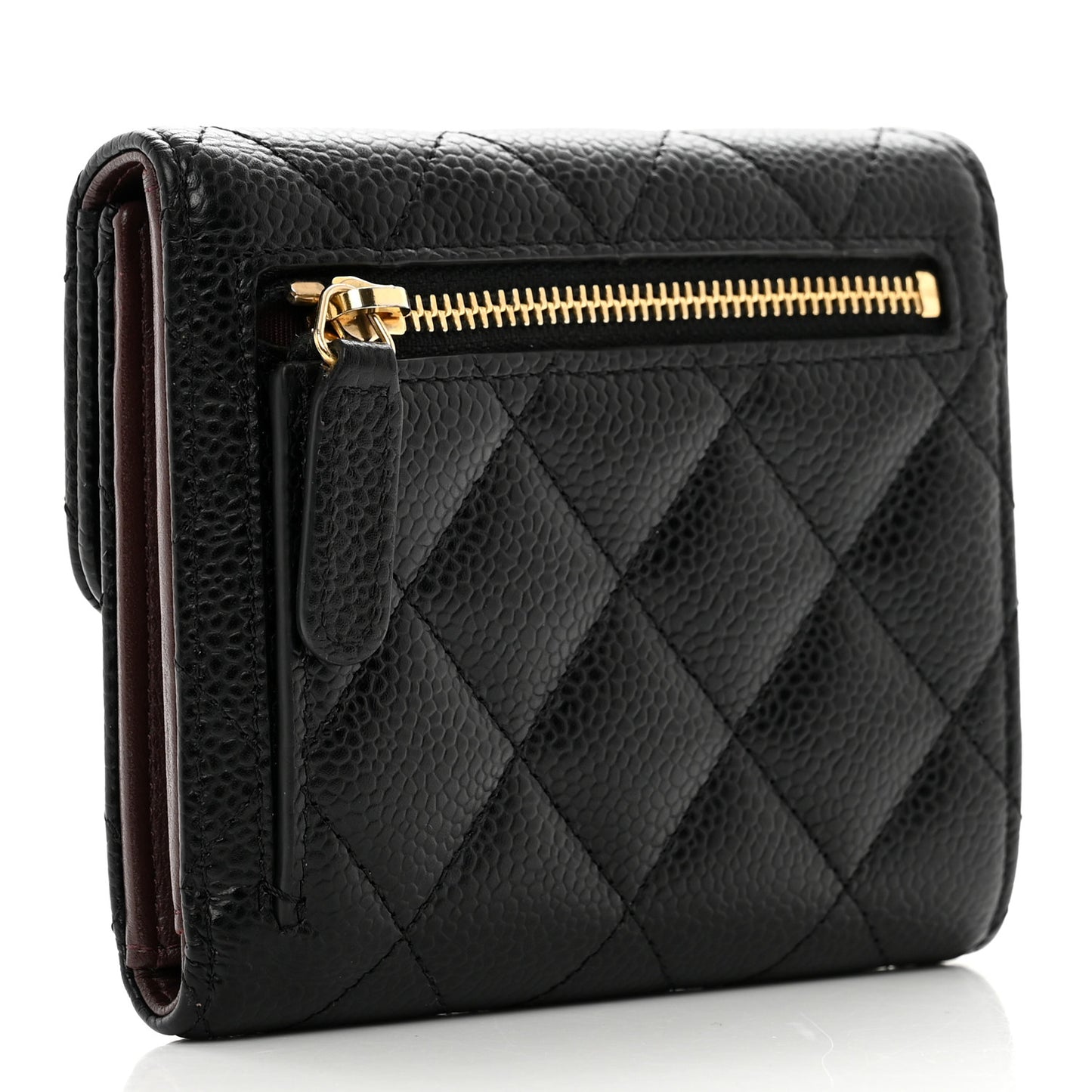 Caviar Quilted Compact Flap Wallet Black