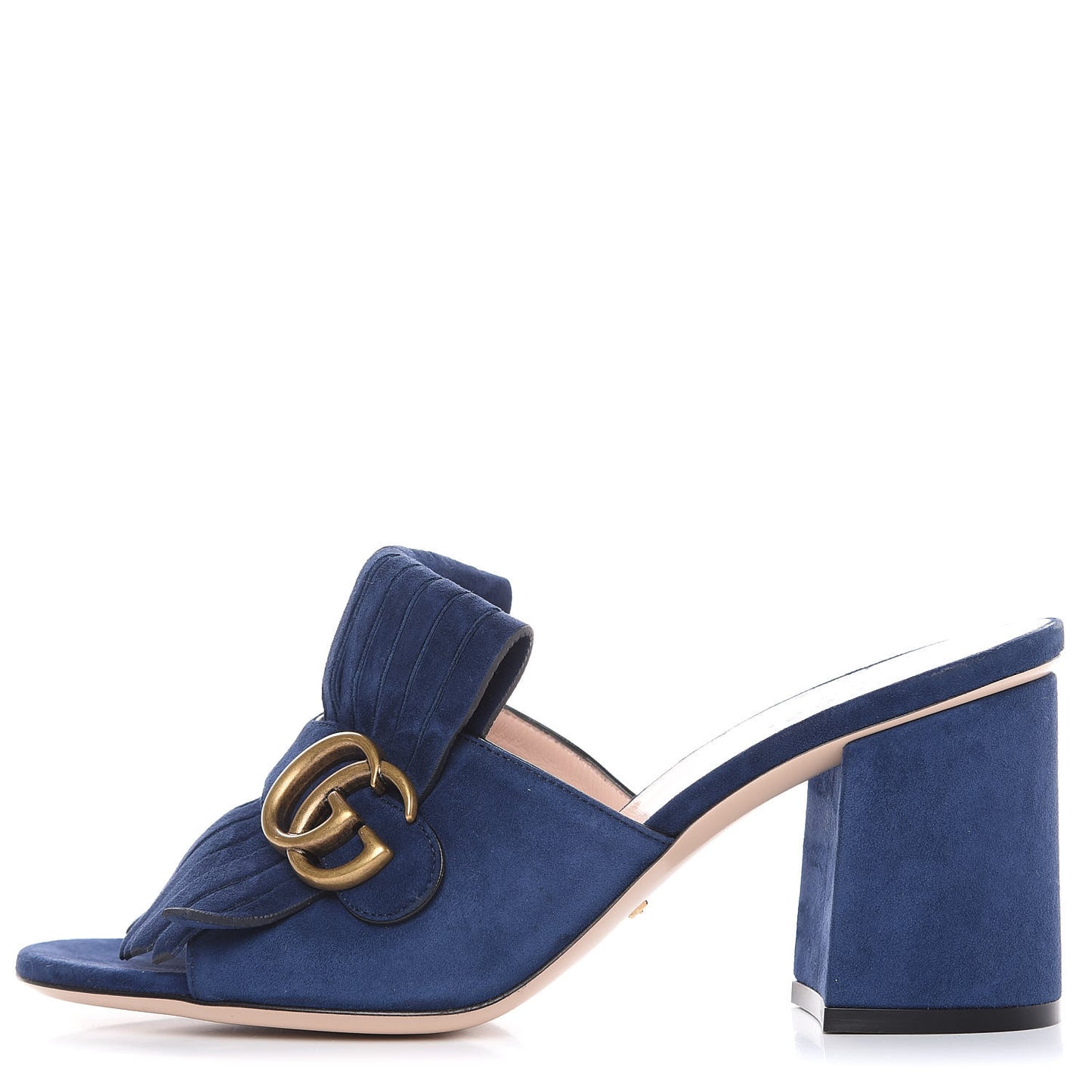 Kid Scamosciato GG Marmont Fringe 75mm Slide Sandals 38.5 Blue Ink