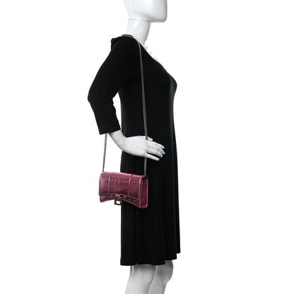 Balenciaga Metallic Shiny Calfskin Crocodile Embossed Hourglass Chain Bag Pink 2 of 13