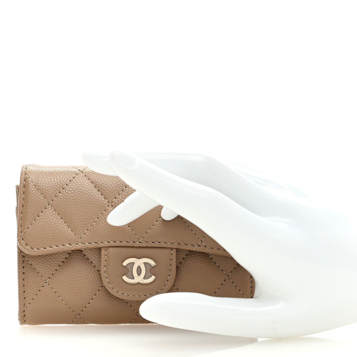 Chanel Caviar Quilted Flap Card Holder Wallet Beige 2 of 8