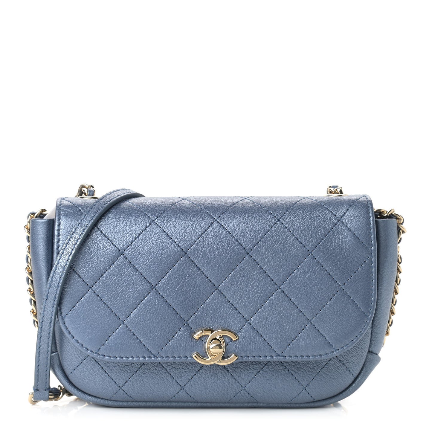 Metallic Goatskin Stitched Casual Trip Single Flap Blue