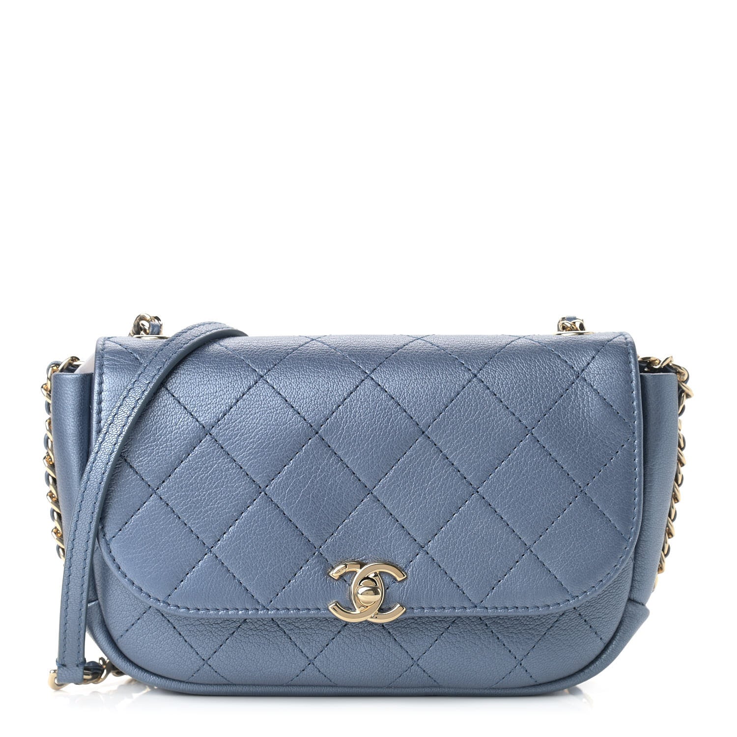 Chanel Metallic Goatskin Stitched Casual Trip Single Flap Blue 1 of 8