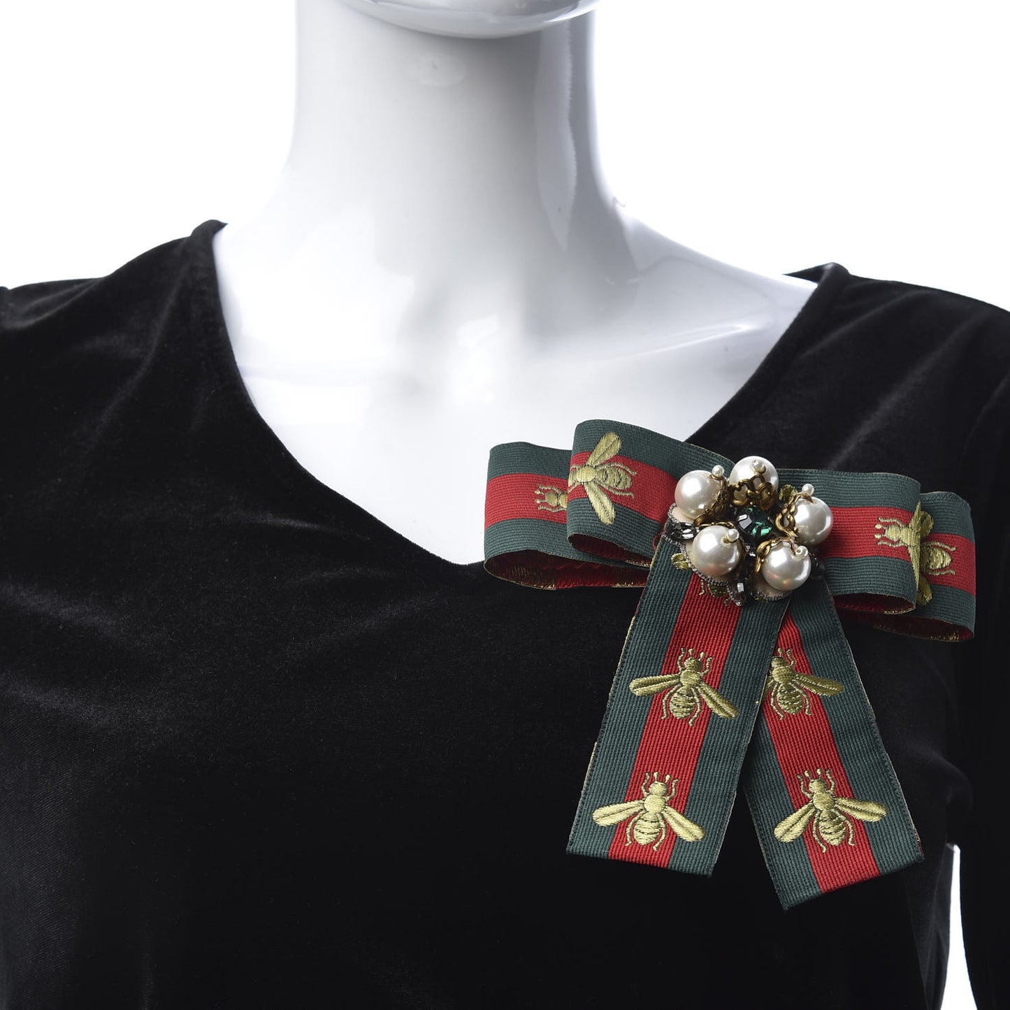 Ribbon Web Bow Bee Pearl Brooch Red Green