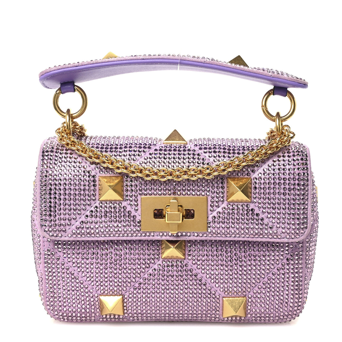Valentino Garavani Crystal Suede Small Roman Stud Shoulder Bag Light Amethyst Glicine 1 of 10