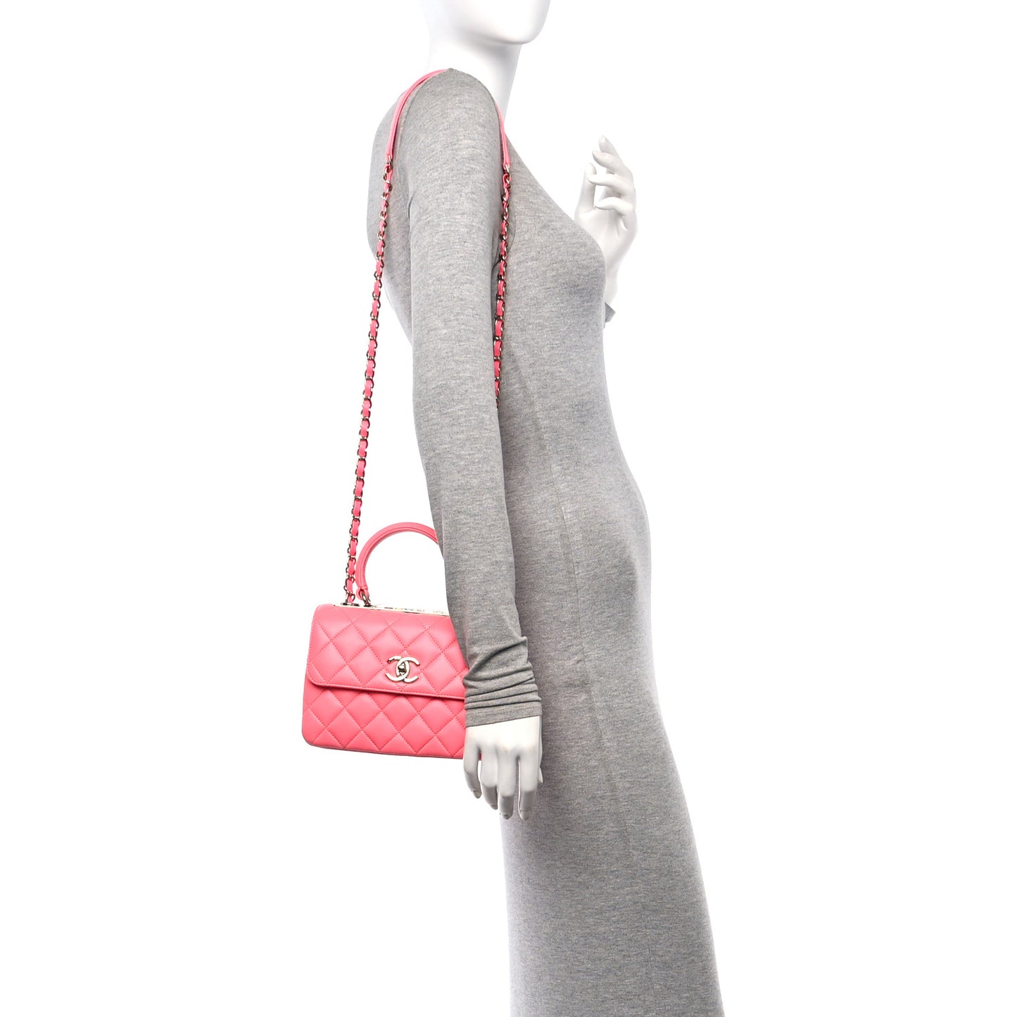 Lambskin Lacquered Quilted Mini Trendy CC Dual Handle Flap Bag Coral Pink