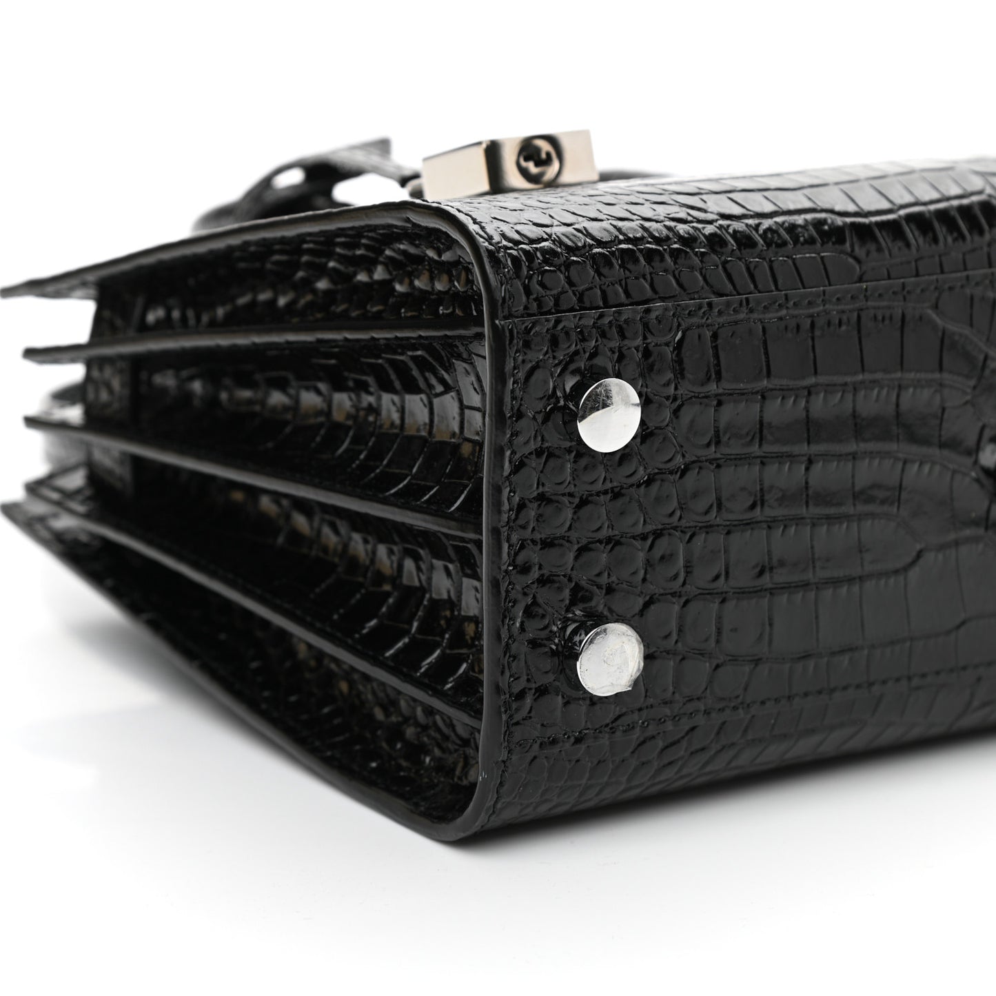 Calfskin Crocodile Embossed Nano Sac De Jour Black