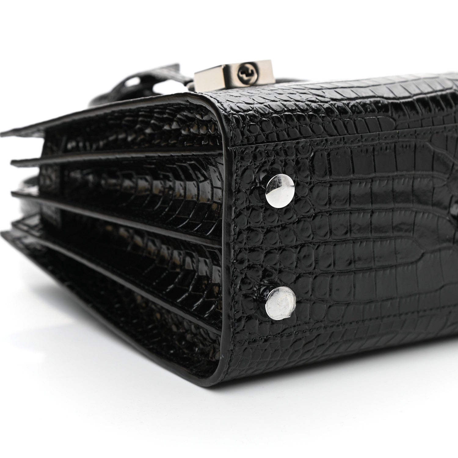 Saint Laurent Calfskin Crocodile Embossed Nano Sac De Jour Black 8 of 11