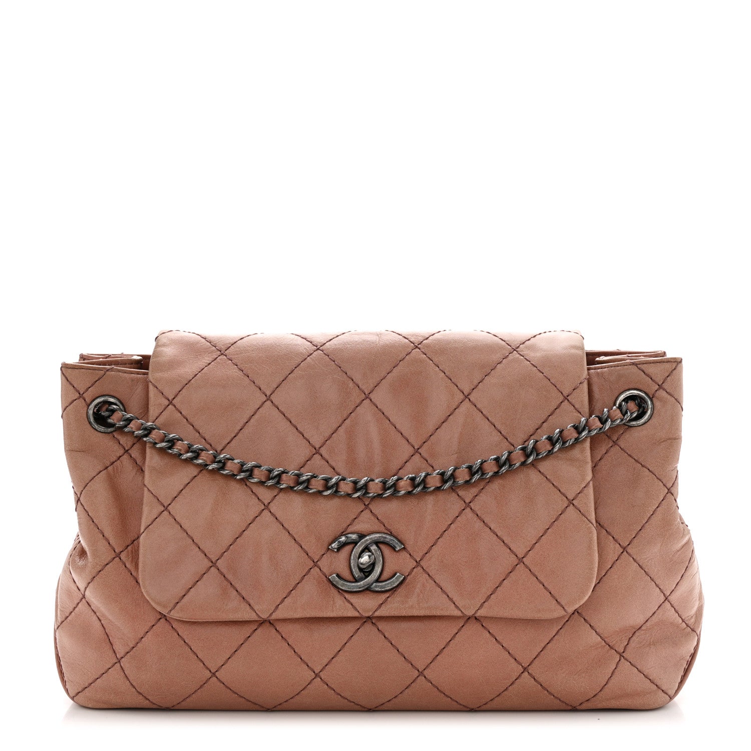 Chanel Aged Calfskin Quilted Chain Accordion Flap Dark Pink 1 of 11