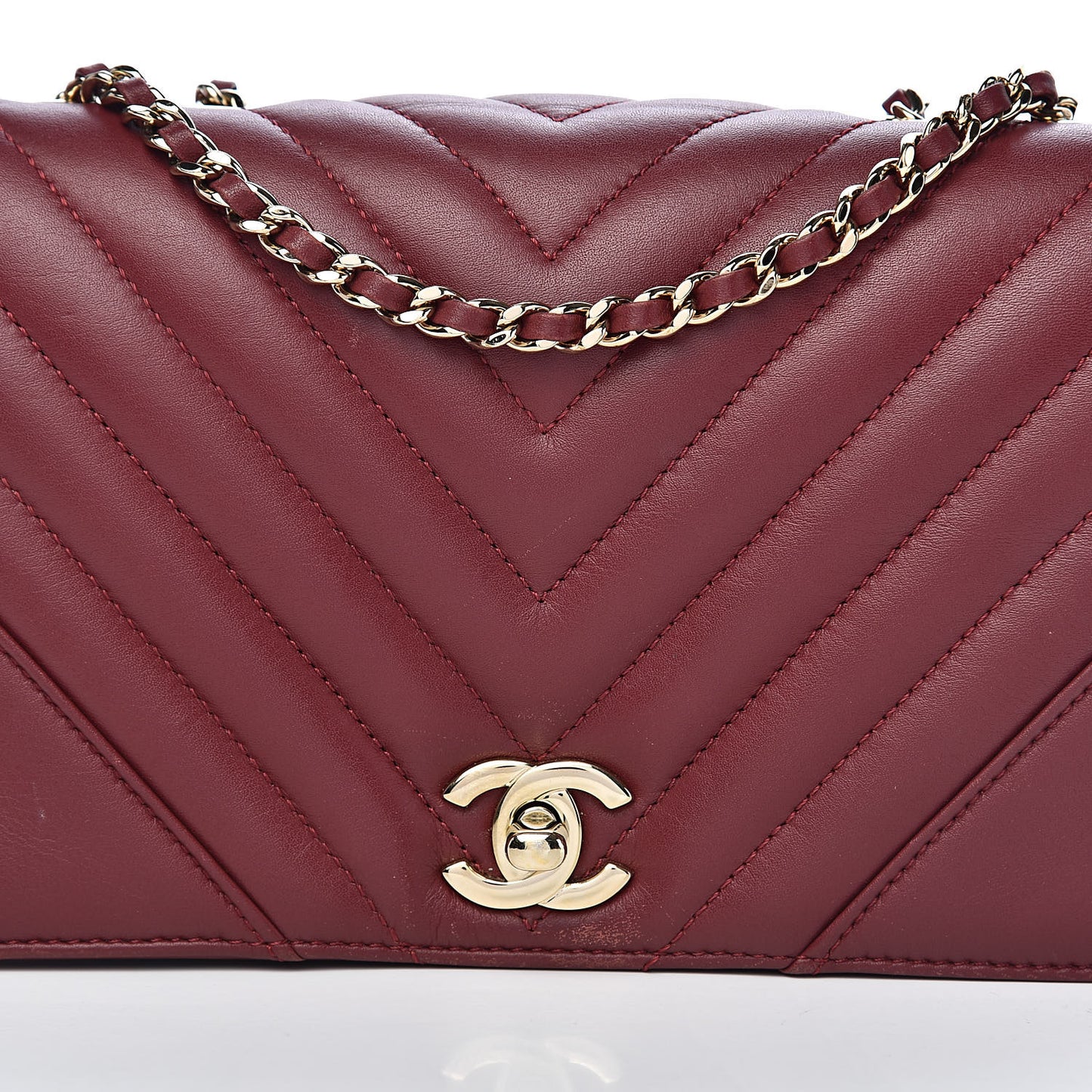 Calfskin Chevron Quilted Mini Statement Flap Burgundy