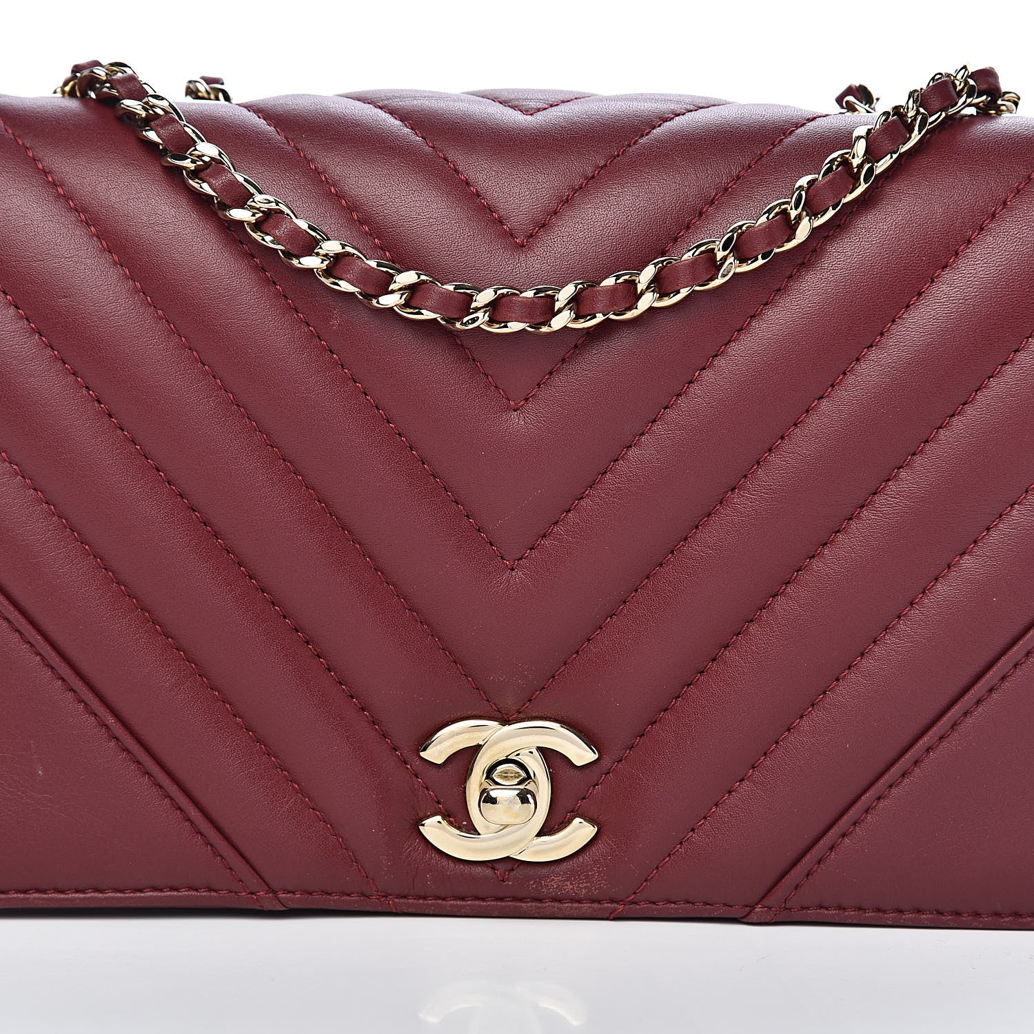 Chanel Calfskin Chevron Quilted Mini Statement Flap Burgundy 11 of 11