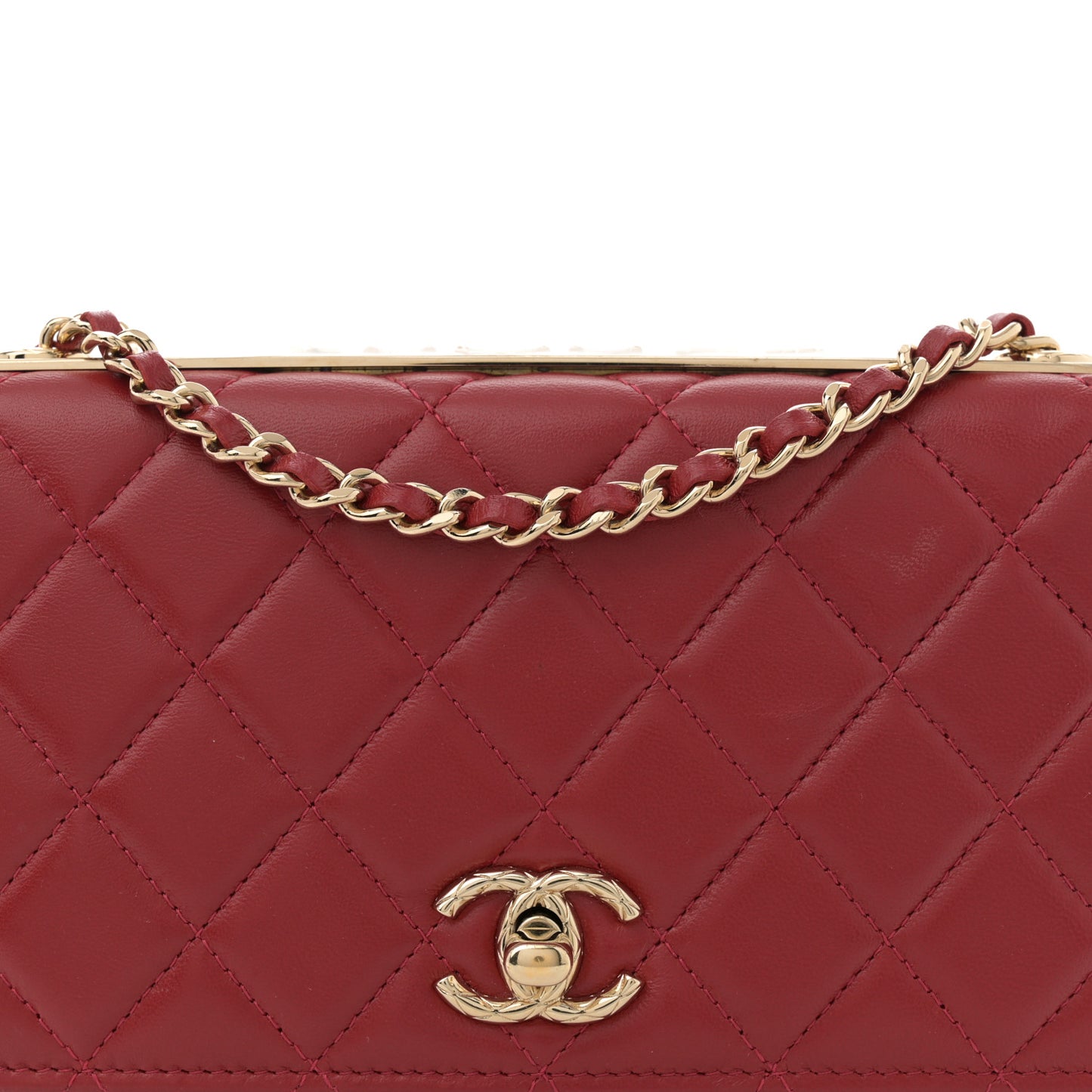Lambskin Quilted Trendy CC Wallet On Chain WOC Red