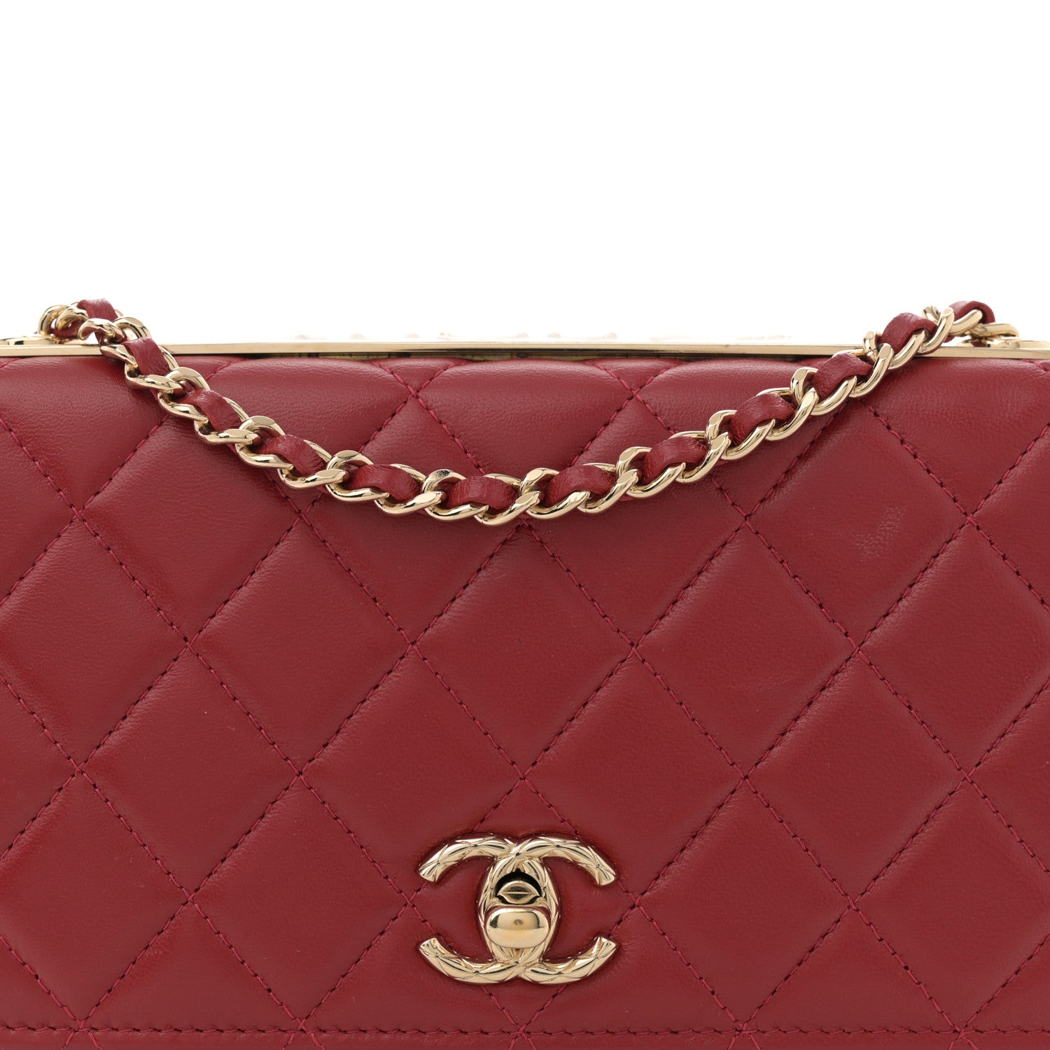Chanel Lambskin Quilted Trendy CC Wallet On Chain WOC Red 8 of 14
