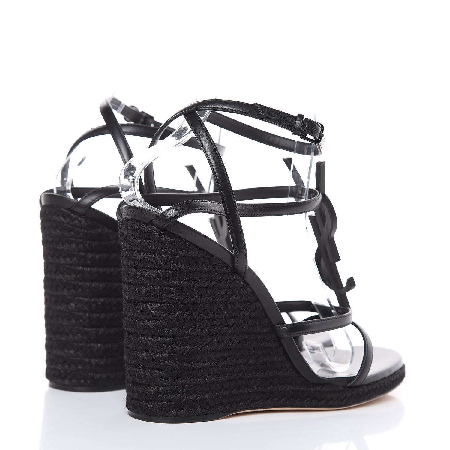 Saint Laurent Calfskin Cassandra Espadrille 105 Wedges 39 Black 4 of 8