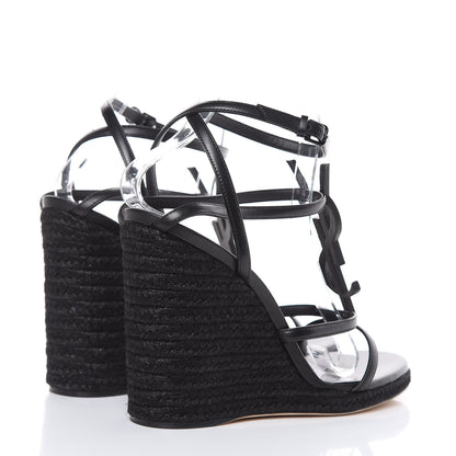 Saint Laurent Calfskin Cassandra Espadrille 105 Wedges 39 Black 4 of 8