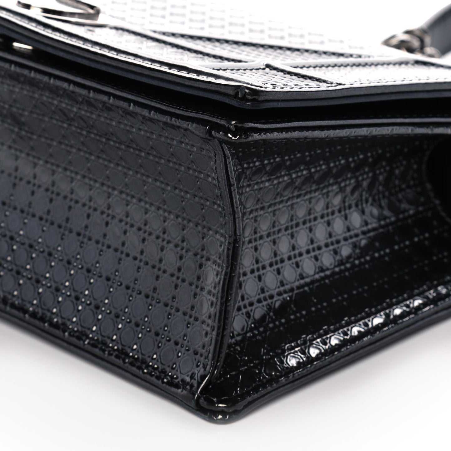Metallic Patent Micro-Cannage Small Diorama Flap Bag Onyx Black