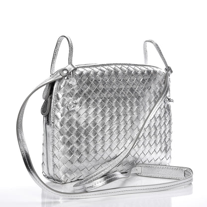 Bottega Veneta Metallic Nappa Intrecciato Pillow Crossbody Messenger Silver 3 of 8