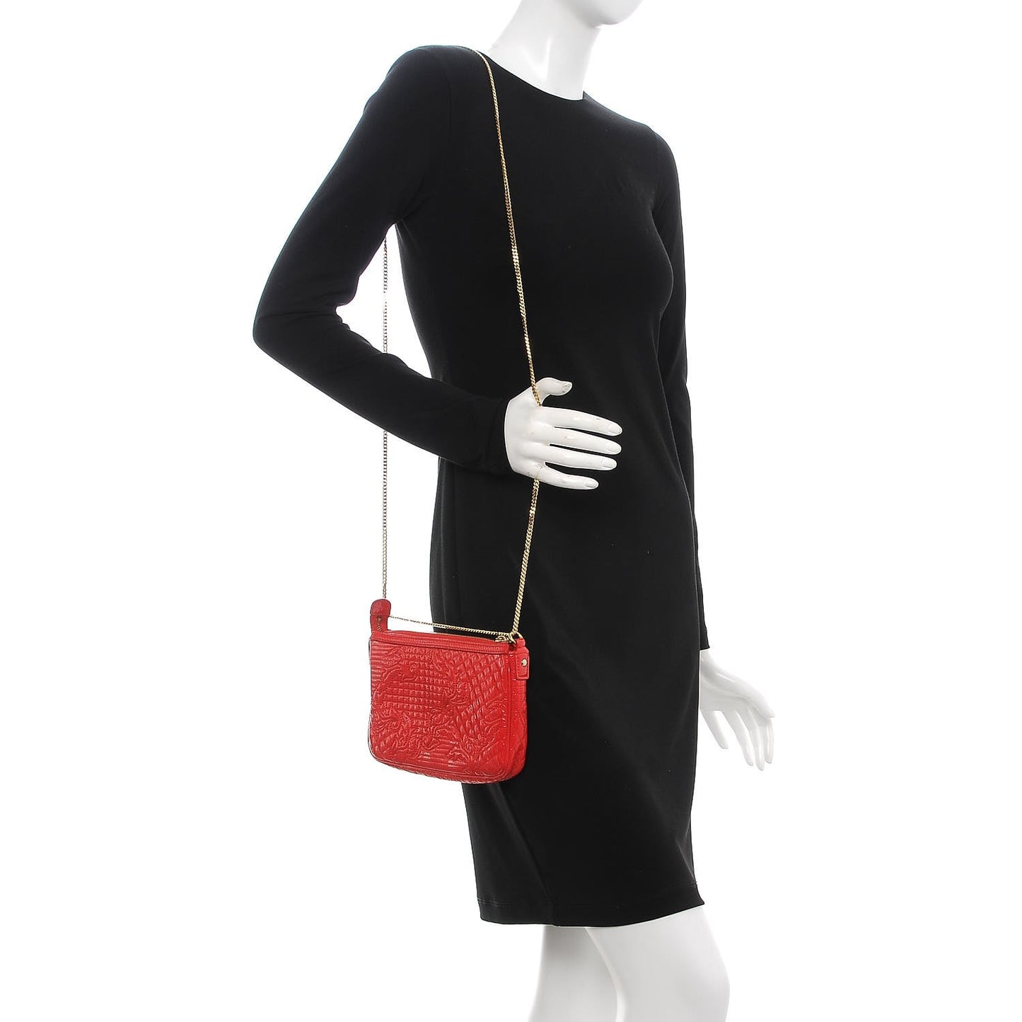 Patent Barocco Quilted Vanitas Chain Crossbody Bag Red