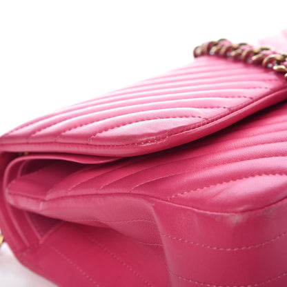 Chanel Lambskin Chevron Quilted Jumbo Double Flap Pink 16 of 17