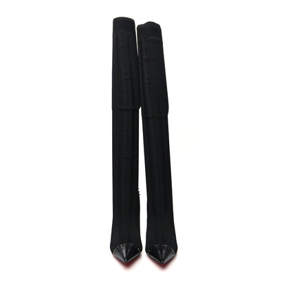 Christian Louboutin Shiny Nappa Maille Tricot Souricette 100 Over The Knee Boots 42 Black 2 of 7