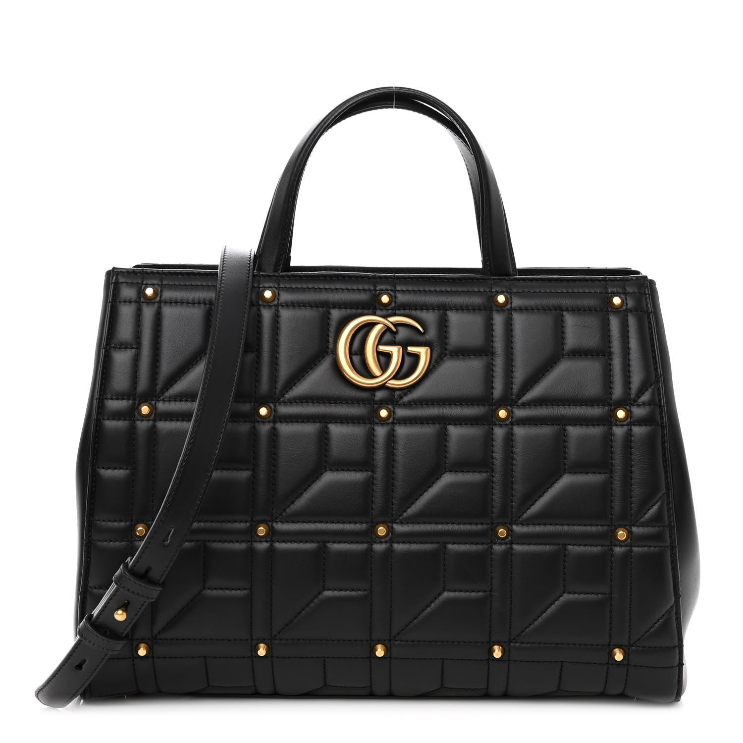Gucci Calfskin Matelasse Studded Medium GG Marmont Tote Black 1 of 11