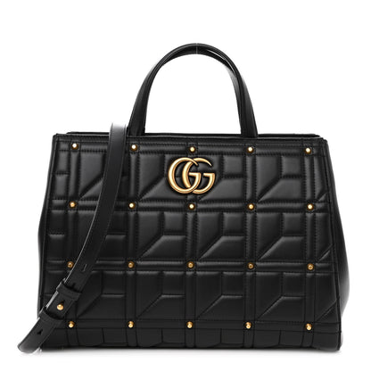 Gucci Calfskin Matelasse Studded Medium GG Marmont Tote Black 1 of 11