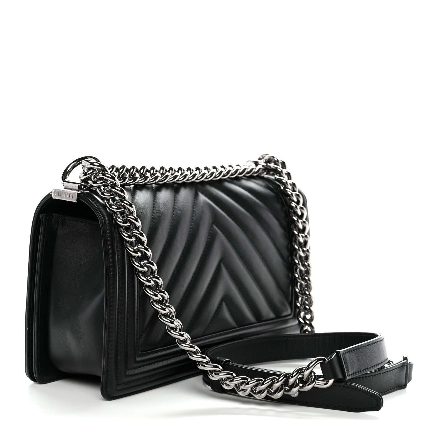 Chanel Calfskin Chevron Quilted Medium Boy Flap Black 3 of 11