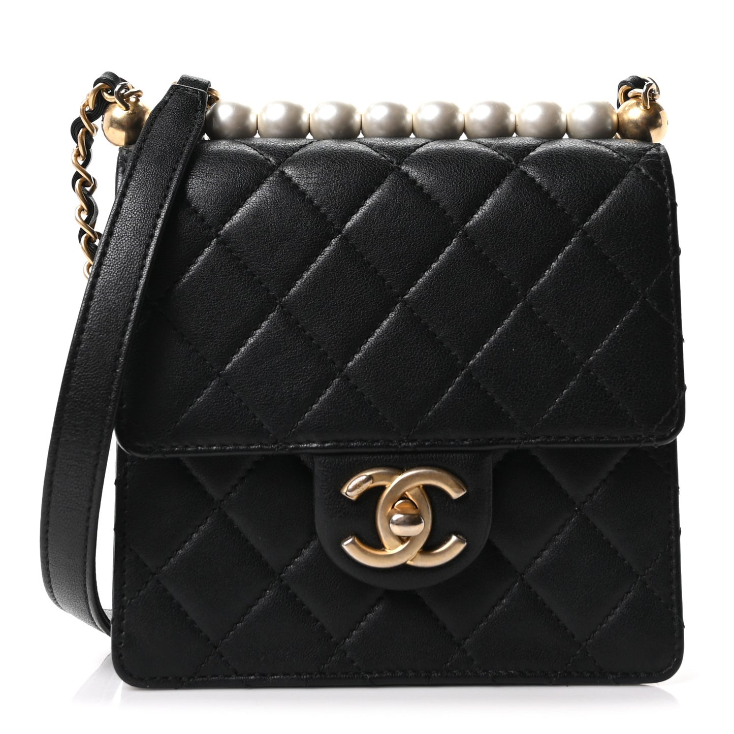 Lambskin Quilted Chic Pearls Flap Black