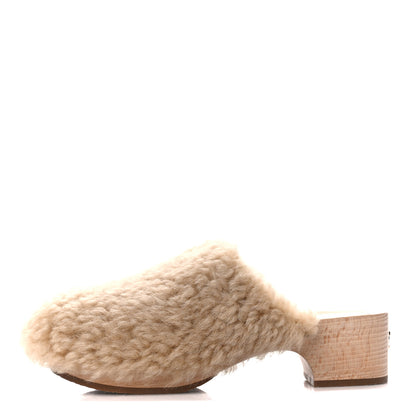 Chanel Shearling Lambskin Clogs 38 Beige 1 of 10