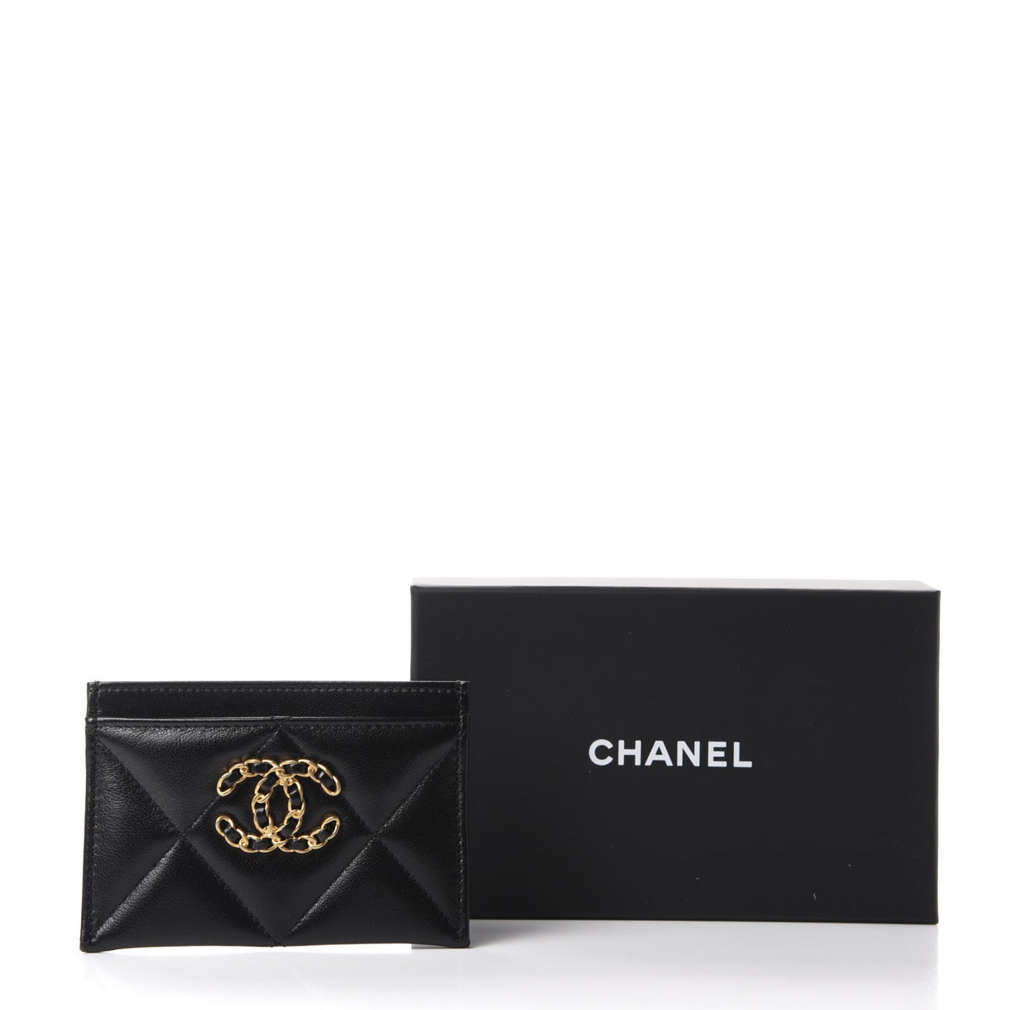 Shiny Goatskin Quilted 19 Card Holder Black