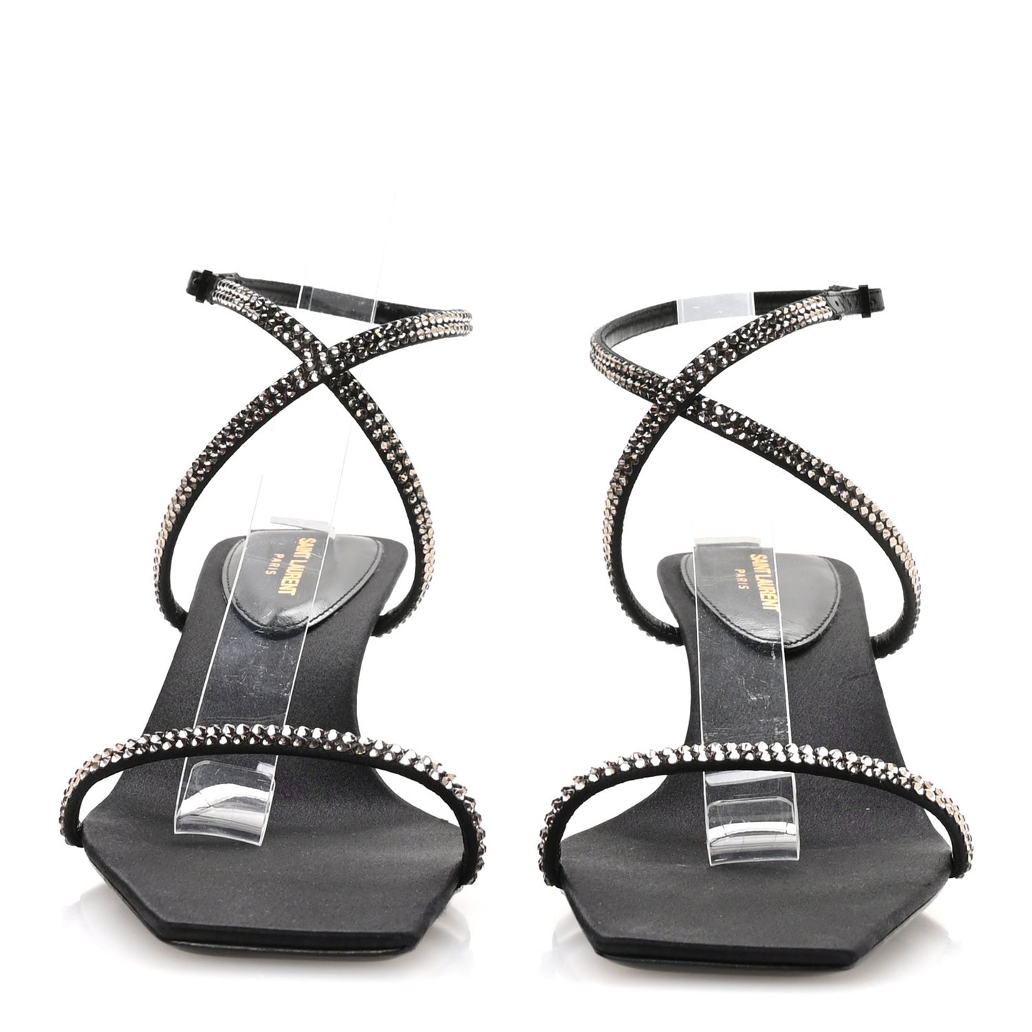 Crepe Satin Strass Baliqua 55 Ankle Strap Sandals 37.5 Black Greige