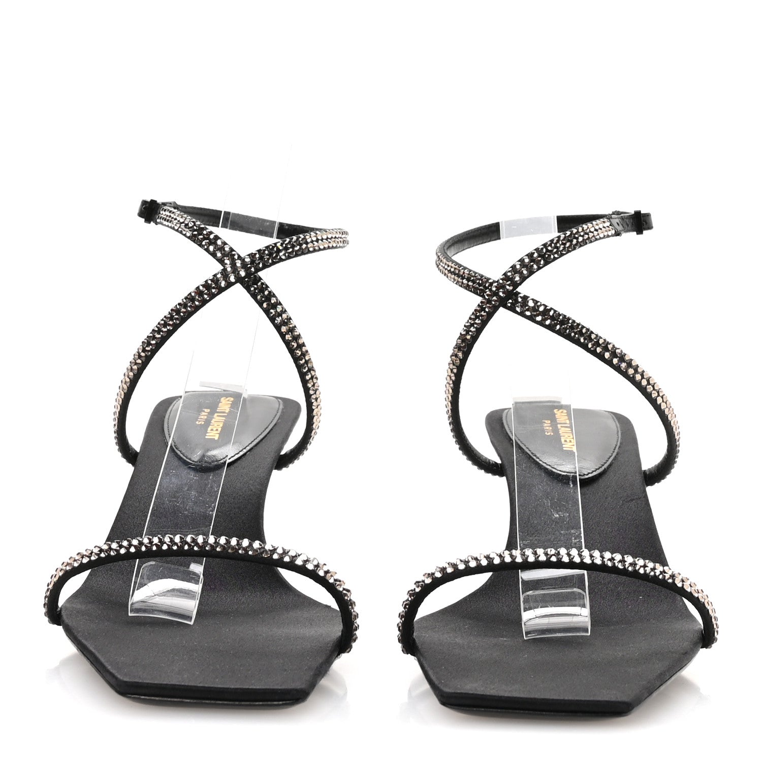 Saint Laurent Crepe Satin Strass Baliqua 55 Ankle Strap Sandals 37.5 Black Greige 3 of 9