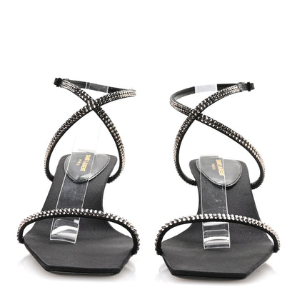 Saint Laurent Crepe Satin Strass Baliqua 55 Ankle Strap Sandals 37.5 Black Greige 3 of 9
