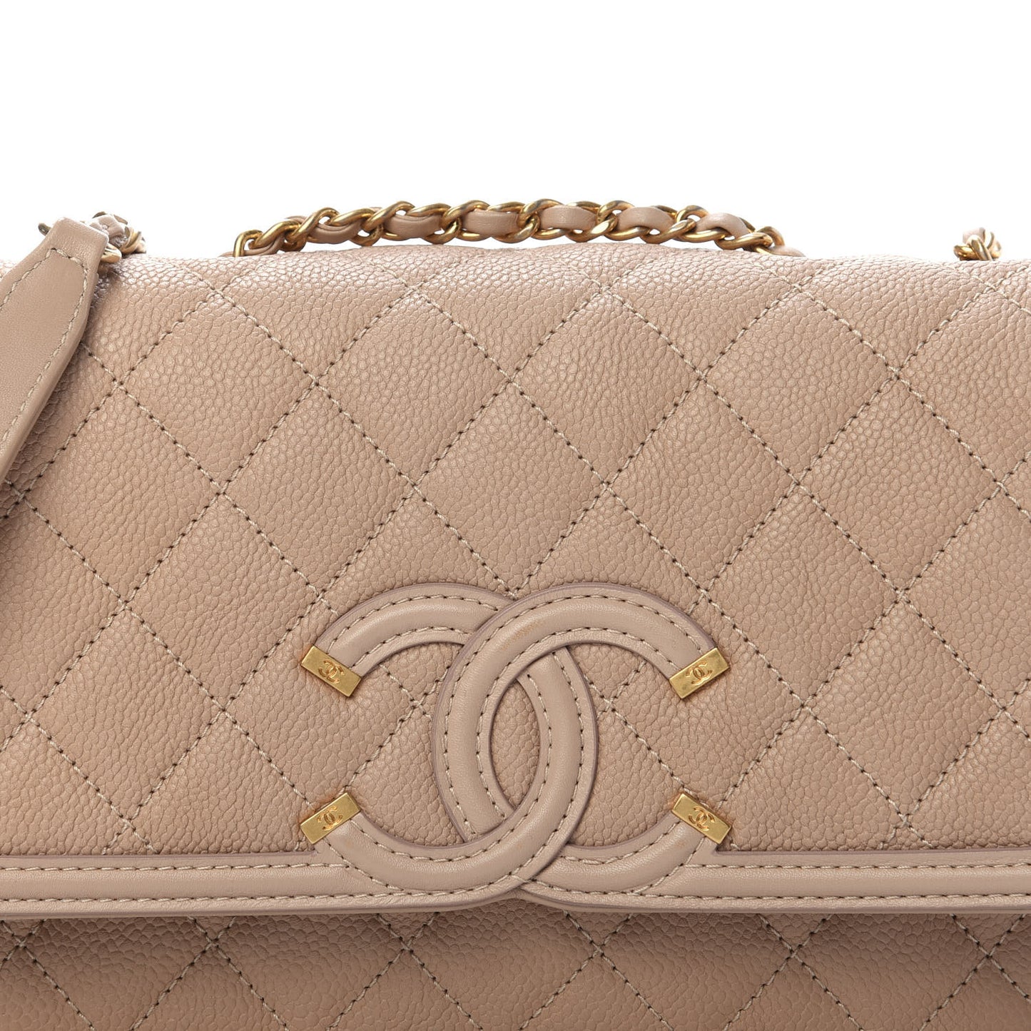 Caviar Quilted Small CC Filigree Flap Beige